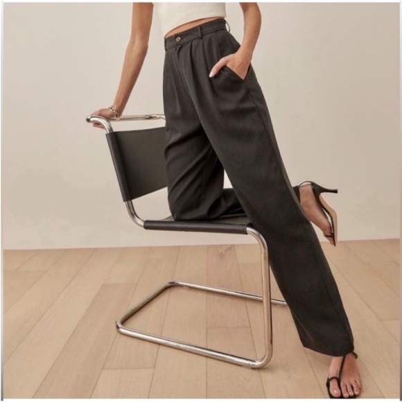 Reformation Mason Black Tencel Pleated Wide Leg Pants Womens Size 6 - Picture 4 of 11